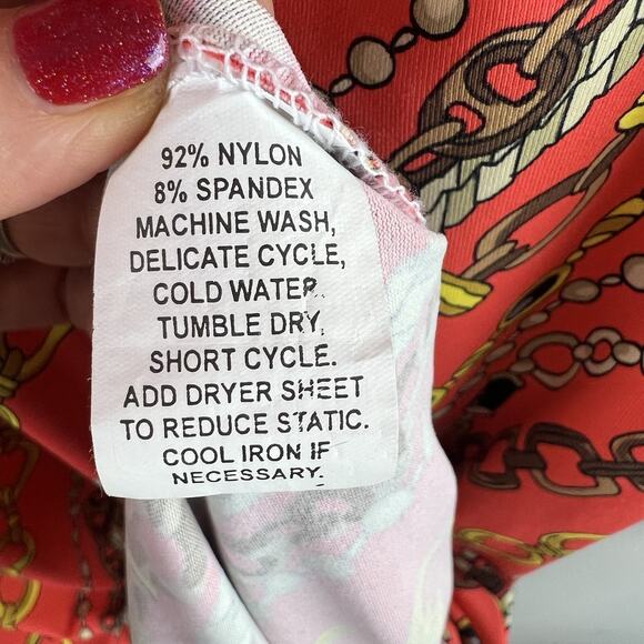 Barbara Gerwit Dress Womens Large Orange Chain Print Long Sleeve Tunic Retro Mod - Picture 6 of 8